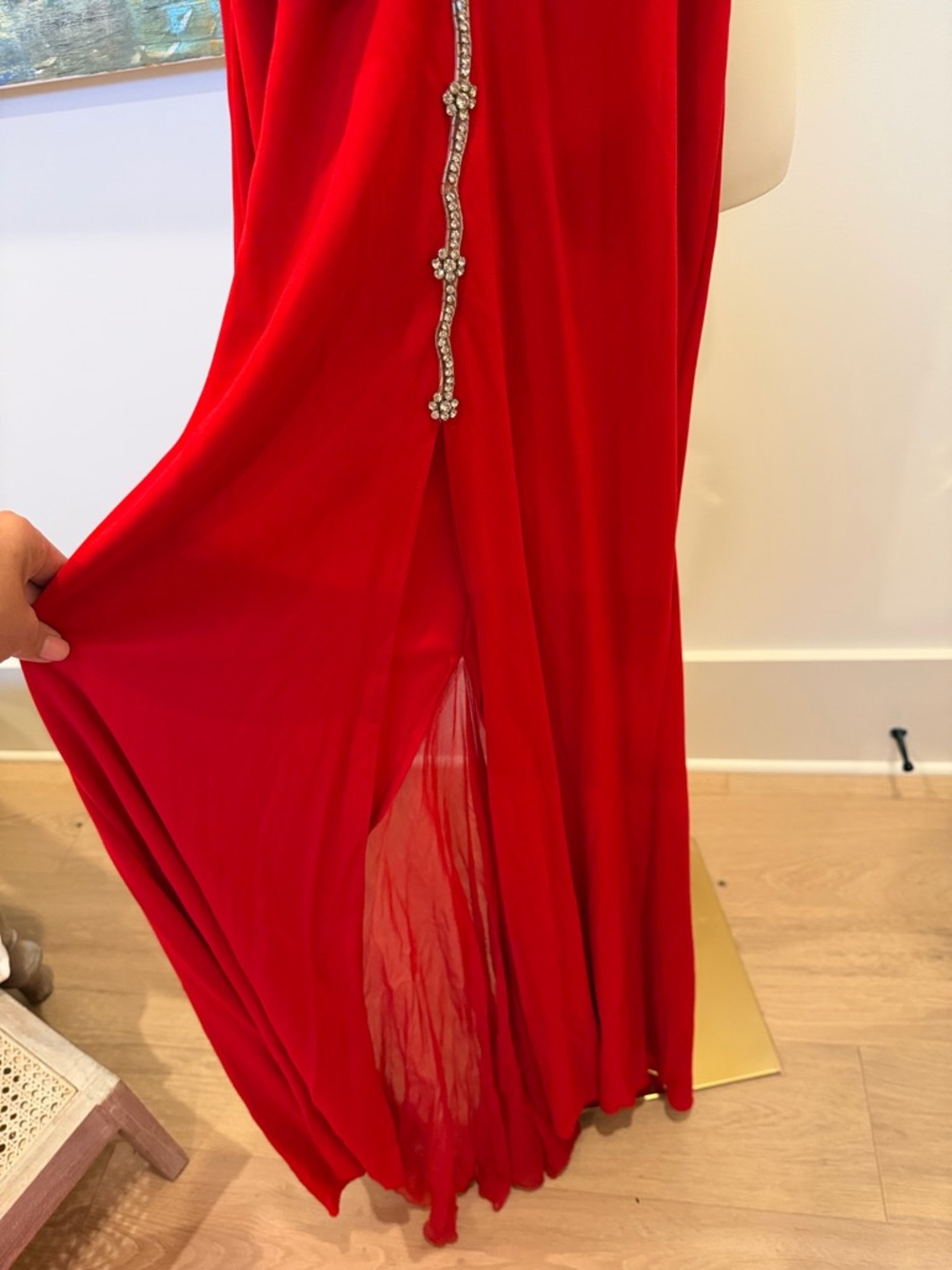 Nicole Bakti Red Halter Maxi Gown with Rhinestone Accents Size S - Picture 2 of 4